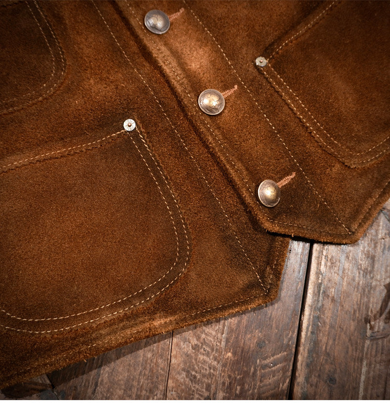 ◇ハードウォッシュ ヴィンテージ加工 スウェード コンチョボタン ベスト◇M～4XL