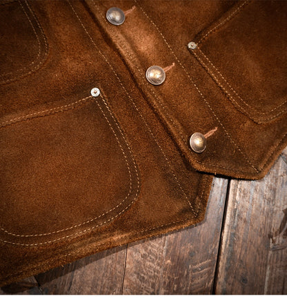 ◇ハードウォッシュ ヴィンテージ加工 スウェード コンチョボタン ベスト◇M～4XL