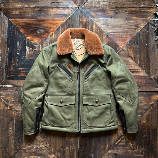 キャンバス×ムートン ワックスコーティング フライトジャケット khaki