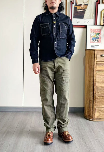 ◇ヴィンテージ復刻デザインHBTコットンヘリンボーン使用 ワークパンツ◇M～3XL