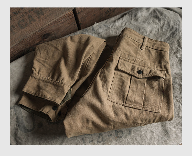 ◇ヴィンテージ復刻デザイン 13OZ厚手ツイルコットンM-64パンツ◇30～38