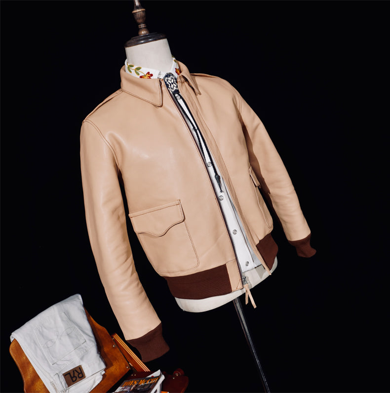△ヴィンテージ復刻 植物タンニン鞣し カーフレザー A-2ジャケット▽S～4XL