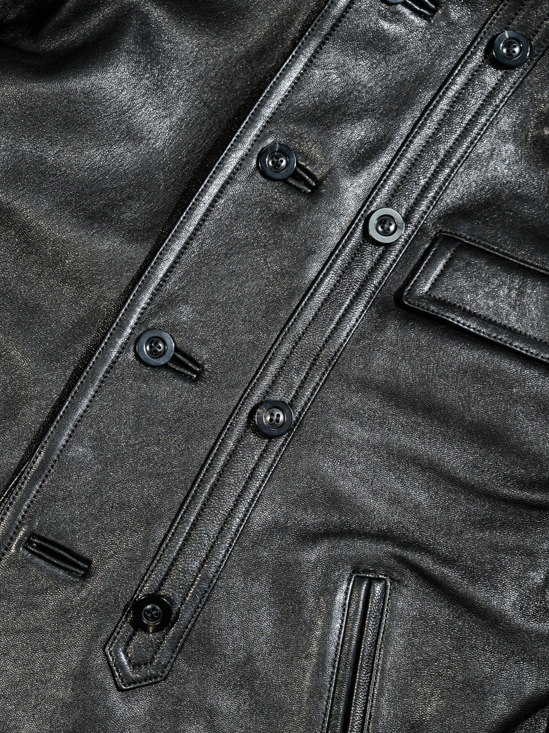☆ヴィンテージ復刻デザイン ゴートレザー コルビジェジャケット/ブラック☆S～3XL
