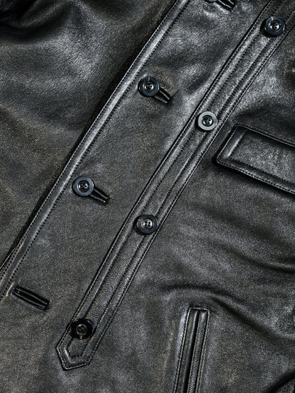 ☆ヴィンテージ復刻デザイン ゴートレザー コルビジェジャケット/ブラック☆S～3XL