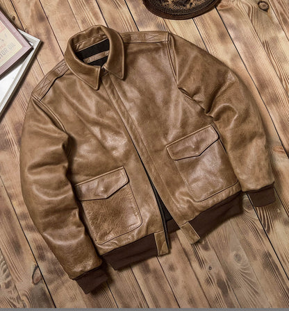 1.7mm極厚◇◇ヴィンテージ復刻 オイルフィニッシュカウレザーA-2ジャケット◇◇M~5XL