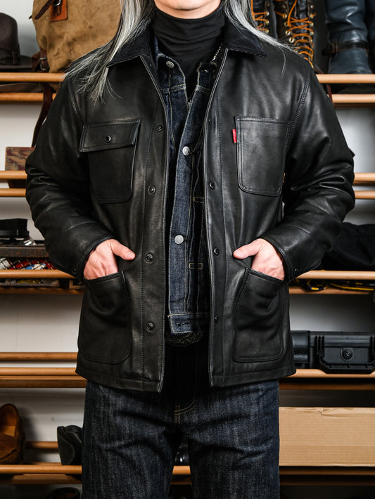 ▲水染めカーフレザー使用▲ミシガン型 レザー カバーオール ジャケット▼S～XL