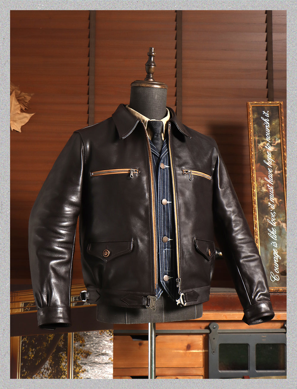 ririジップ使用◇ドイツ空軍復刻 エーリヒ・ハルトマン モデル植物タンニン鞣し 茶芯ホースハイドレザージャケット◇M～5XL