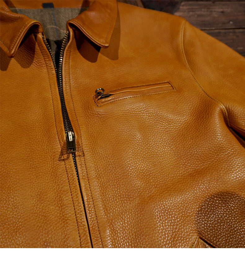 1930's VINTAGE復刻デザイン  水染めカウレザーシングルライダースジャケットS～5XL