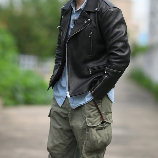 英国スタイル/ロンジャン◇ヴィンテージ復刻 ゴートレザー使用 ダブルライダースジャケット◇S～XL