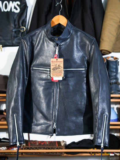 ◇ヴィンテージ復刻 J-100型 カフェレーサースタイル ゴートレザー シングルライダースジャケット◇ ネイビーS～3XL