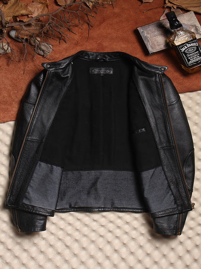 昨シーズン物売り切りセール◇カウレザー シングルライダースジャケット◇M～5XL