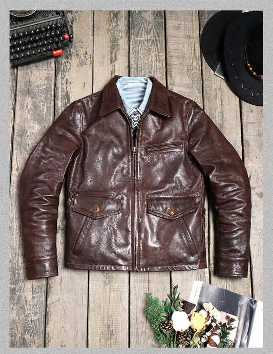 1930's VINTAGE復刻デザイン  植物タンニンなめし イタリア産ゴートレザー シングルライダースジャケット M～4XL