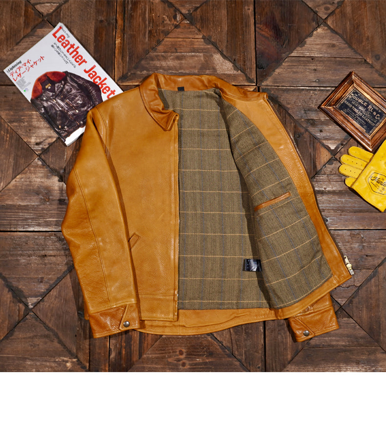 1930's VINTAGE復刻デザイン  水染めカウレザーシングルライダースジャケットS～5XL