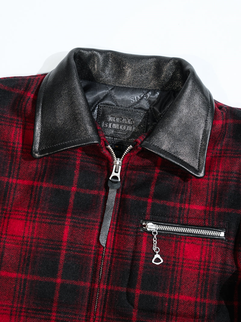 ◇1930’sヴィンテージ復刻デザイン バッファローチェックウール 切替 レザージャケット◇S～3XL
