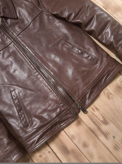 SALEプライス★VINTAGE復刻デザイン 植物タンニンなめし ゴートレザー シングルライダースジャケット★M～5XL　ブラウン