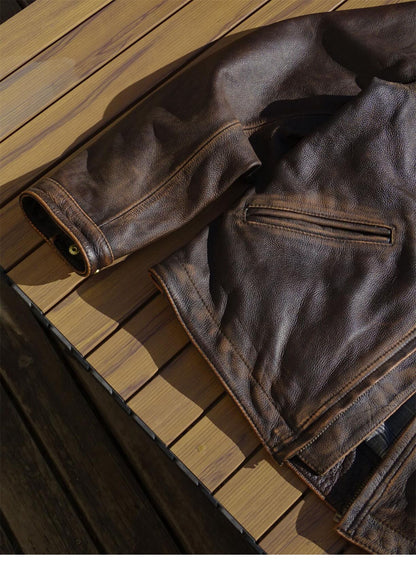 昨シーズン物売り切りSALEプライス◆1930's VINTAGE復刻デザイン茶芯 カウレザー スポーツジャケット◆S~5XL