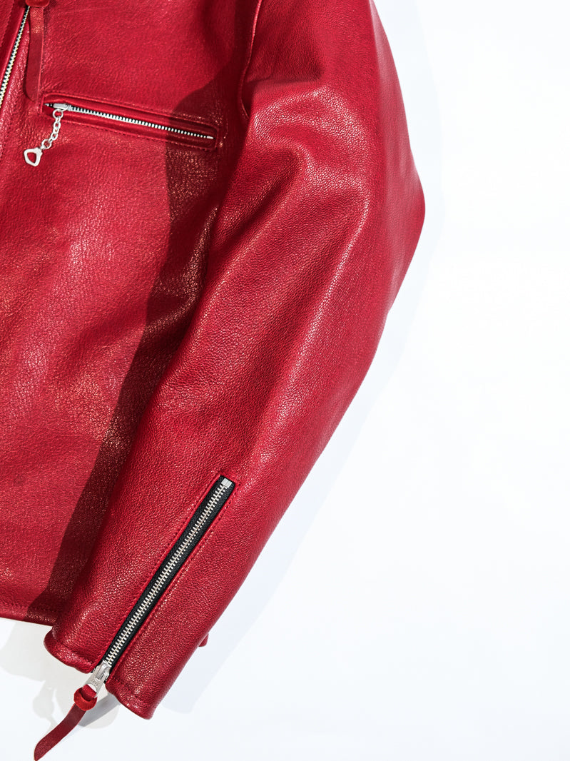 ◇ヴィンテージ復刻 J-100型 カフェレーサースタイル ゴートレザー シングルライダースジャケット◇ レッドS～3XL