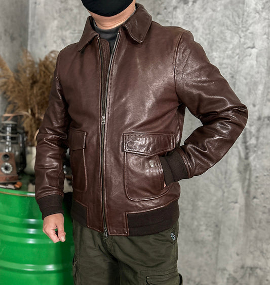 ３色展開◇絶妙なヴィンテージ加工◇ゴートレザー G-1 フライトジャケット◇M～5XL
