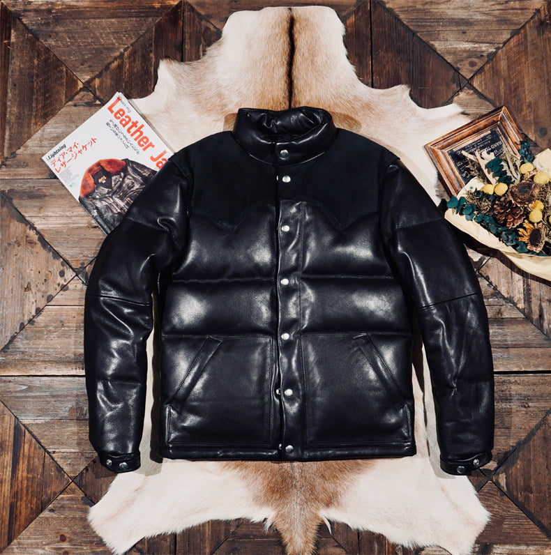 １点のみスペシャルSALE◇XLサイズ◇日本産ディアスキンレザー使用◇ブラック レザーダウンジャケット◇