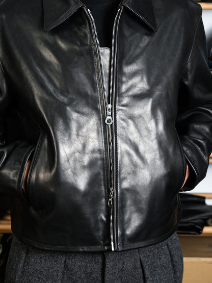 ◇ririジップ◇ヴィンテージ復刻 オイルカーフレザー ジャケット◇S/M/Lサイズ
