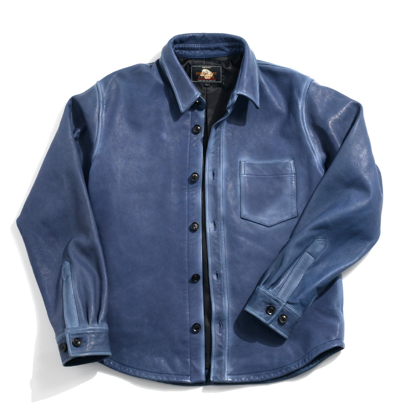 ☆絶妙な色味の枯れたブルーカラー☆シープレザー シャツ☆M～3XL