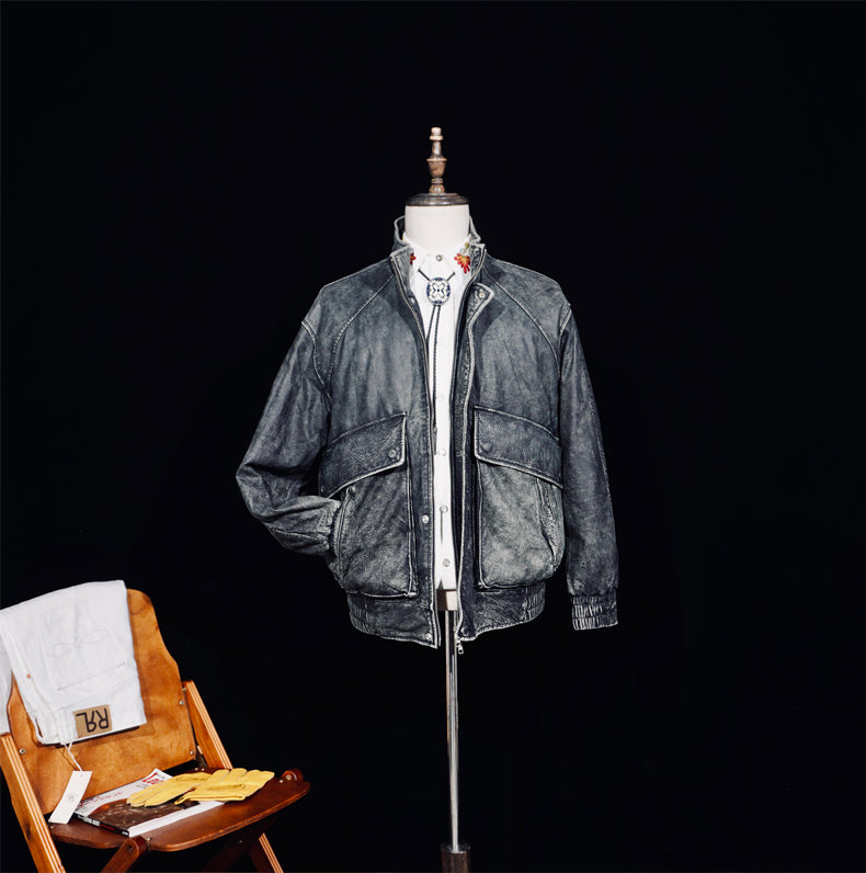 絶妙なヴィンテージ加工△ウォッシュ加工イタリア産カウレザー  ブルゾン▽ S～XL