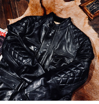 ✩細部のディテールまで完璧な拘り 植物タンニン鞣しホースハイドレザーモーターサイクルジャケット✩S～4XL