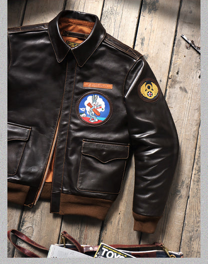 ハンドペイントのワッペンがキュート✩ヴィンテージ復刻 植物タンニン鞣しホースハイドレザー メンフィスベルモデル A-2ジャケット✩