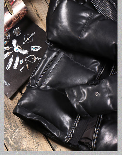 ◇ブラックシープレザー ラグランダウンジャケット◇ S～4XL