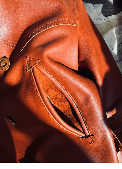 ★ナバホブランケット裏地★アメリカ産植物タンニン鞣しカウレザー×ムートン ランチコート★