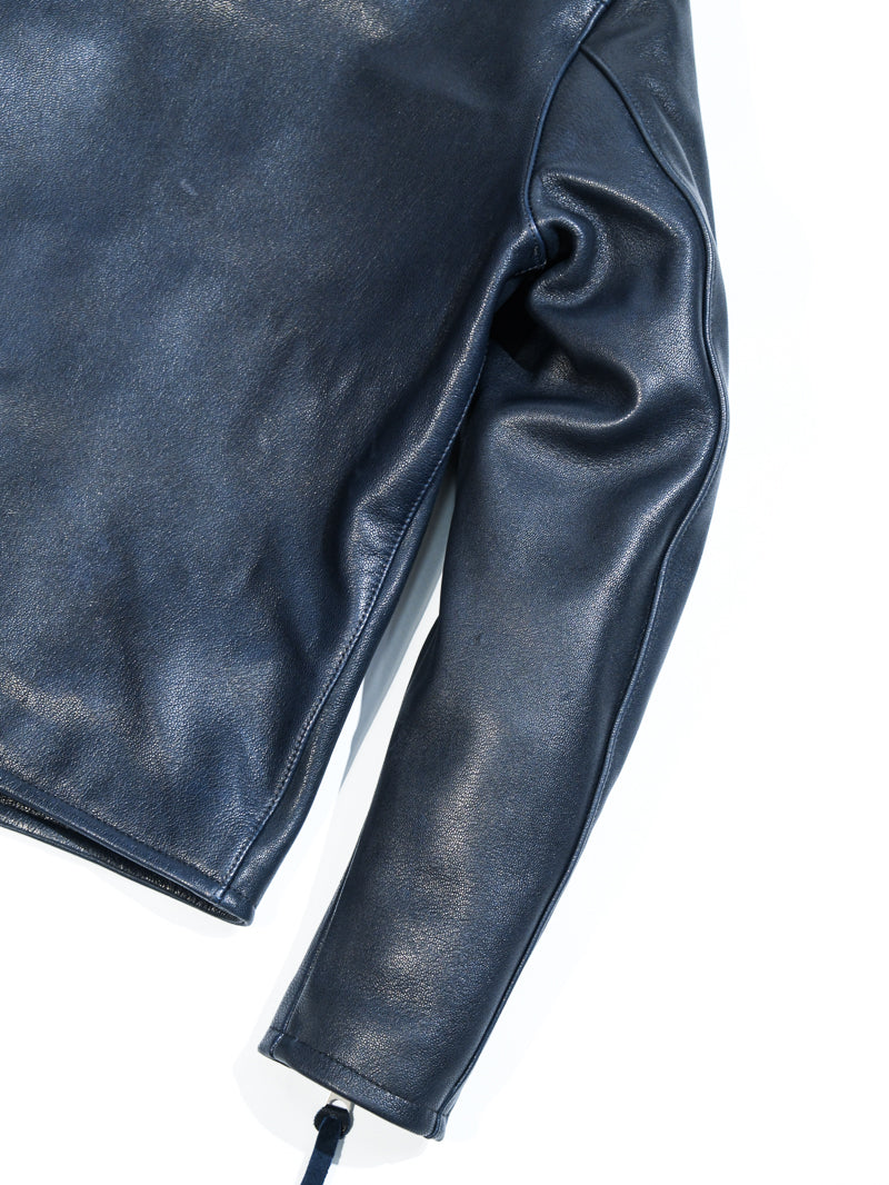 ◇ヴィンテージ復刻 J-100型 カフェレーサースタイル ゴートレザー シングルライダースジャケット◇ ネイビーS～3XL