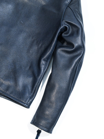◇ヴィンテージ復刻 J-100型 カフェレーサースタイル ゴートレザー シングルライダースジャケット◇ ネイビーS～3XL