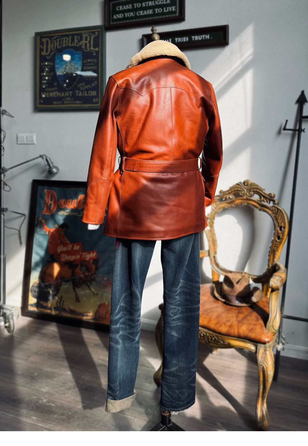 ★ナバホブランケット裏地★アメリカ産植物タンニン鞣しカウレザー×ムートン ランチコート★