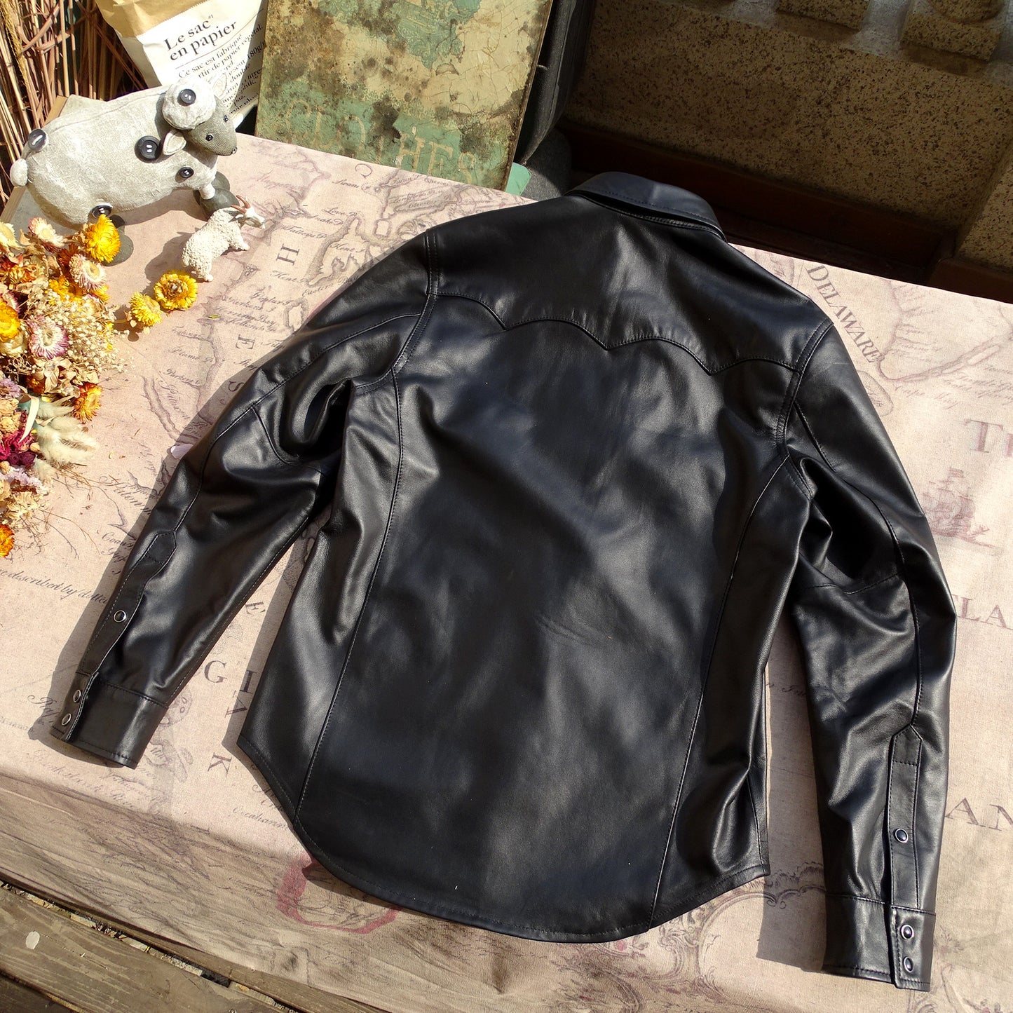 昨シーズン物売り切りSALEプライス★薄手0.5mm厚★シープレザー ウエスタンシャツ★S～5XL