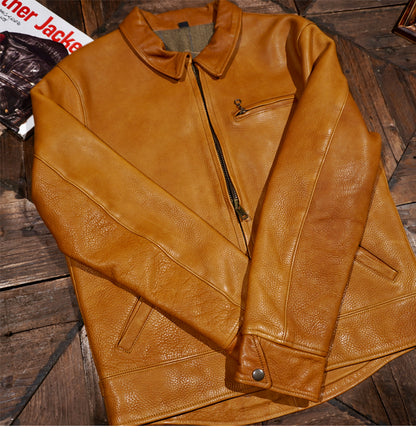 1930's VINTAGE復刻デザイン  水染めカウレザーシングルライダースジャケットS～5XL