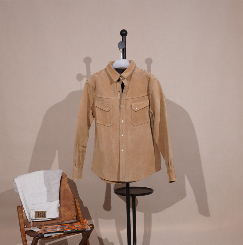 ４色展開☆カウレザー スウェード ウエスタンシャツ☆S～4XL