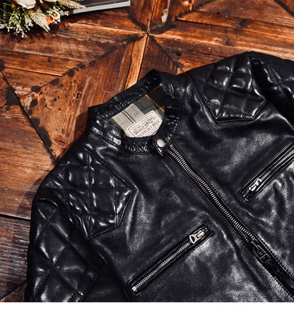 ◇植物タンニン鞣し　ウォッシュ加工カウレザー カフェレーサー シングルライダースジャケット ◇ブラックS～5XL