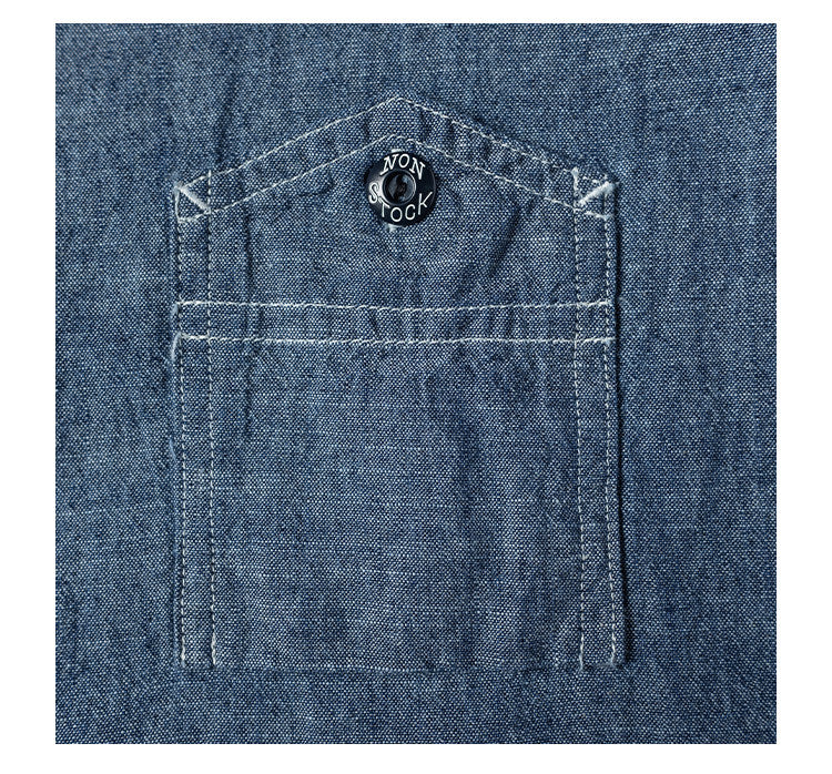 ◆ヴィンテージ40's復刻デザイン 山ポケ 半袖6.5オンス シャンブレーワーク シャツ◆S～2XL