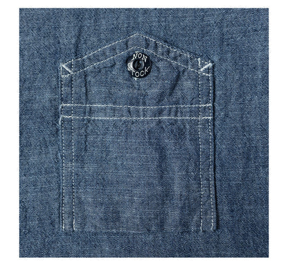 ◆ヴィンテージ40's復刻デザイン 山ポケ 半袖6.5オンス シャンブレーワーク シャツ◆S～2XL