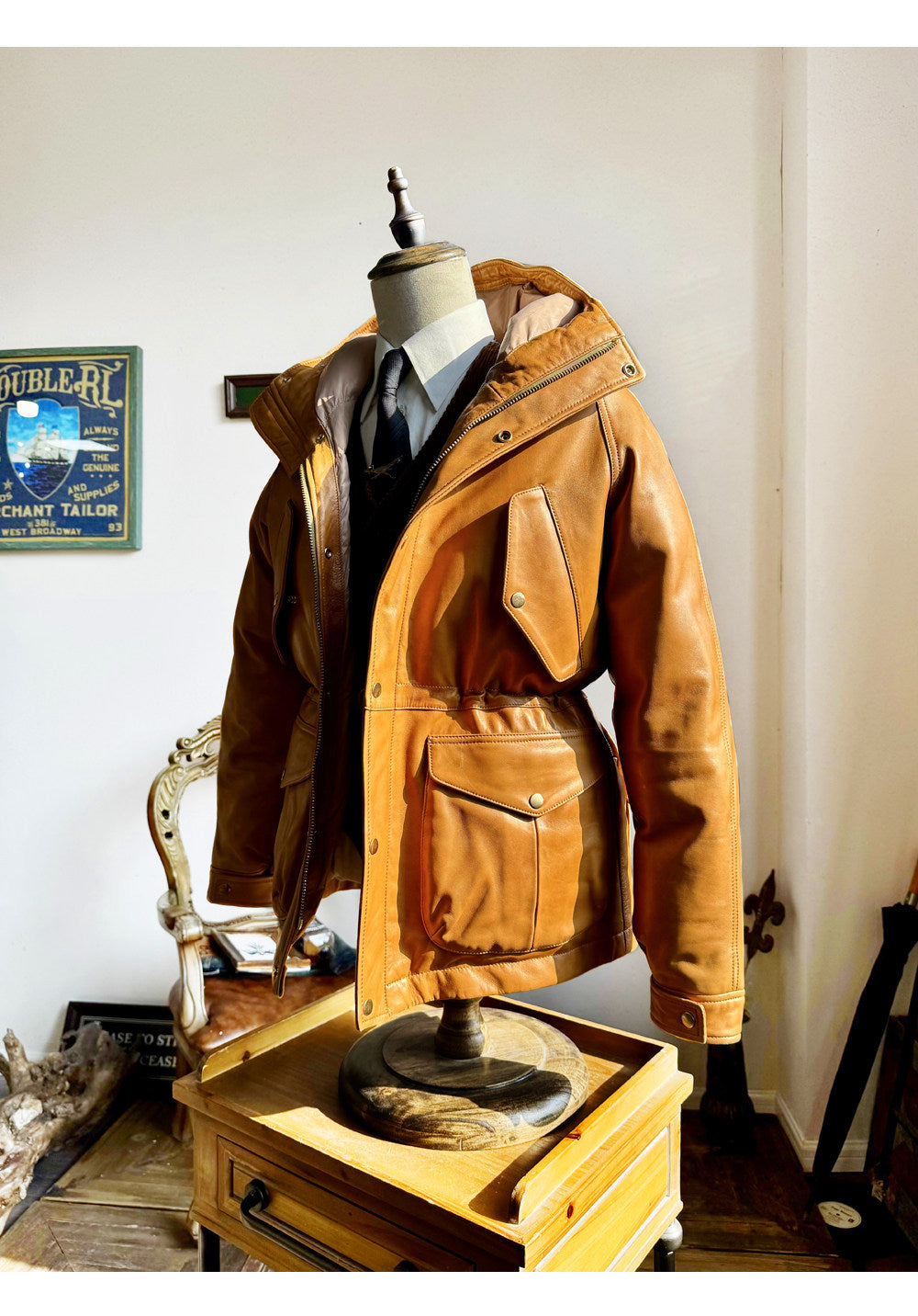 ◇イタリア産シープレザー使用 水染めレザーダウンジャケット◇ M～XL