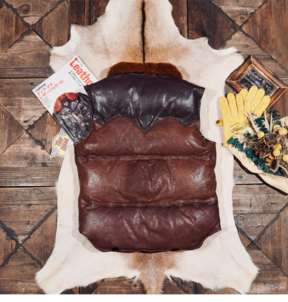 ◇植物タンニン鞣し ウォッシュ加工 シープレザーシープレザーダウン ベスト◇ S～4XL