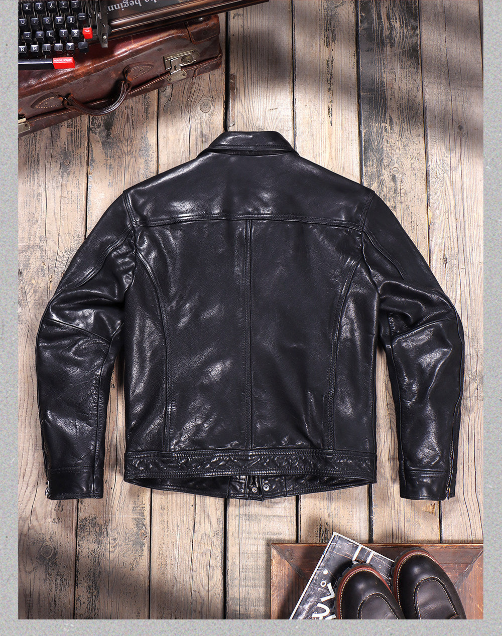 ヴィンテージ復刻スタイル◇植物タンニン鞣しイタリア産カーフレザー ジャケット◇M～4XL