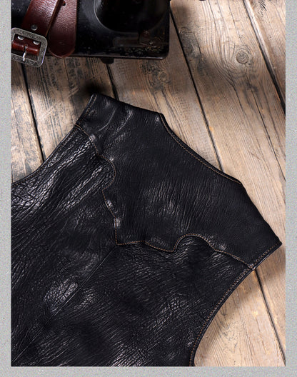 ★植物タンニン鞣し フランス産シープレザーウエスタン ベスト★M～4XL
