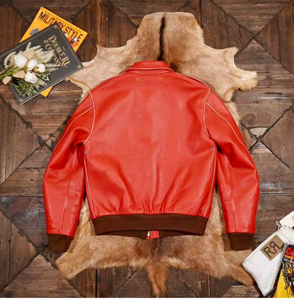 △ヴィンテージ復刻 茶芯 カウレザー A-2ジャケット▽レッド S～5XL