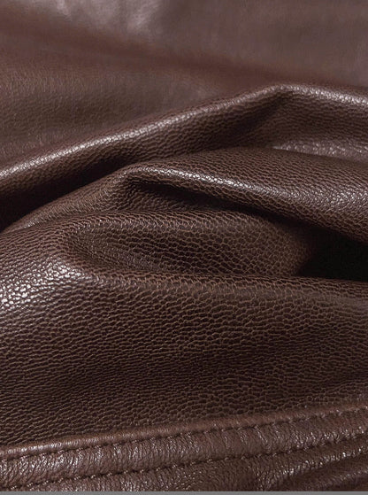 SALEプライス★VINTAGE復刻デザイン 植物タンニンなめし ゴートレザー シングルライダースジャケット★M～5XL　ブラウン
