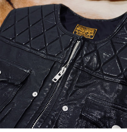 ◇植物タンニン鞣し シープレザー ウォッシュ加工ライダース ベスト◇ S～4XL