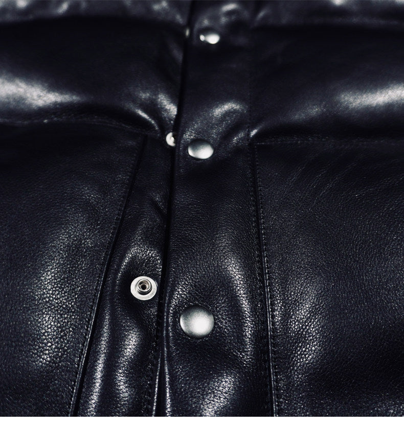 １点のみスペシャルSALE◇XLサイズ◇日本産ディアスキンレザー使用◇ブラック レザーダウンジャケット◇