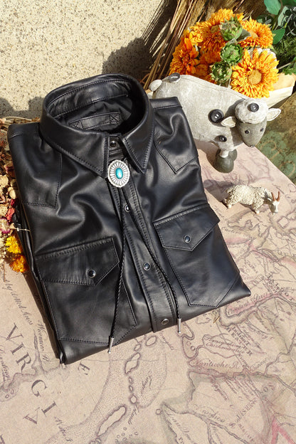 昨シーズン物売り切りSALEプライス★薄手0.5mm厚★シープレザー ウエスタンシャツ★S～5XL