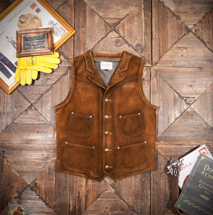 ◇ハードウォッシュ ヴィンテージ加工 スウェード コンチョボタン ベスト◇M～4XL