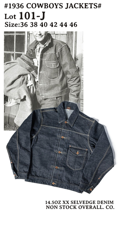 ▲1st型 506モディファイモデル/14.5OZ 三本針ステッチング セルビッチデニムジャケット▼サイズ36～46